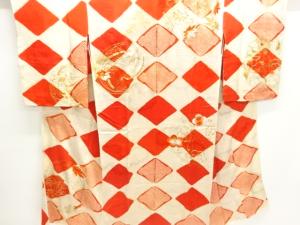 アンティーク　紋錦紗絞り花丸文様刺繍長襦袢